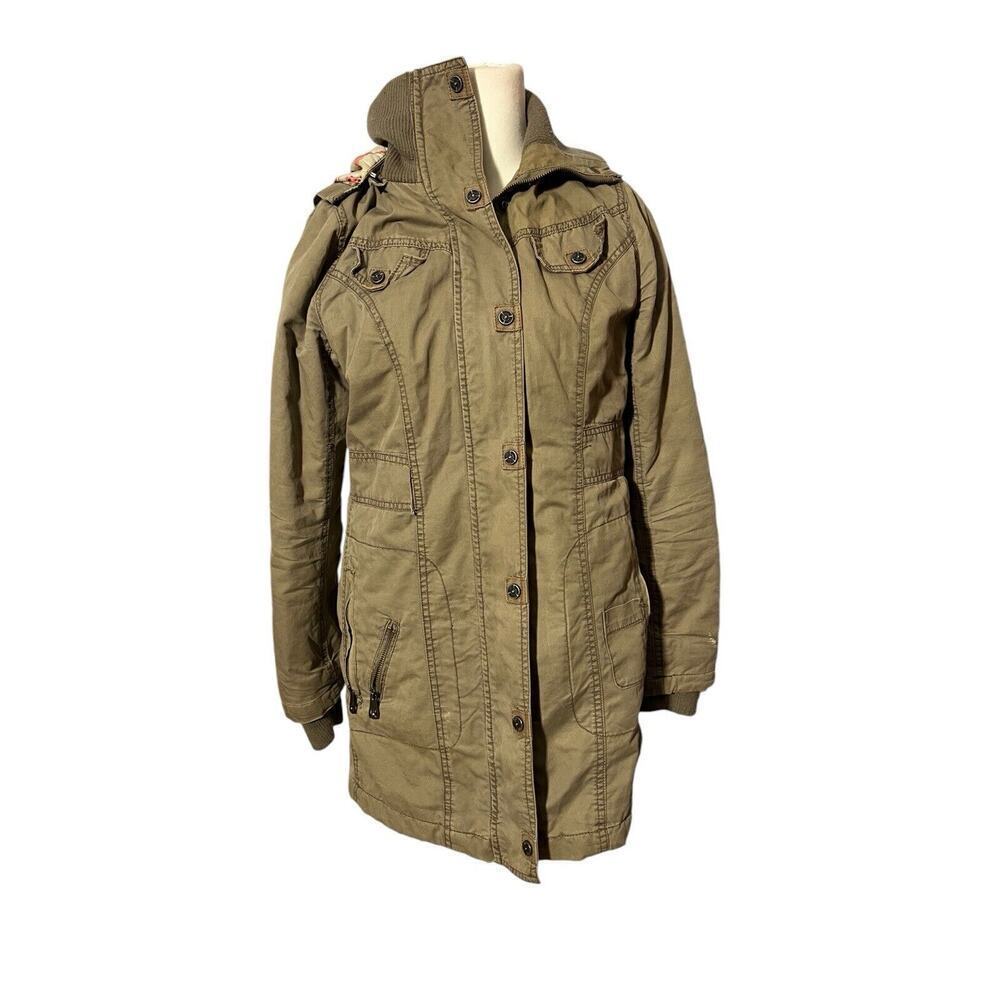 Miss Top Gun Faux Fur Lined Parka Jacket Hooded Coat Beige Come Fly W Me